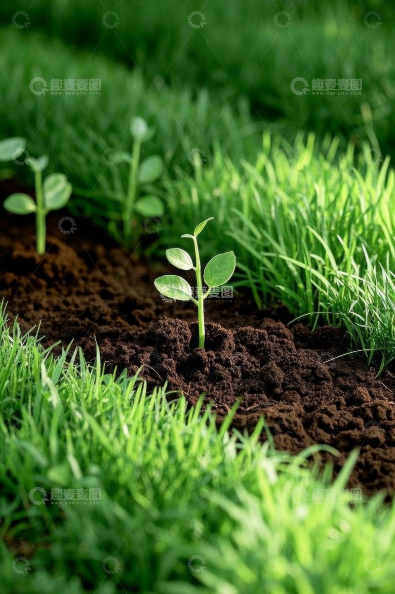 高清大图下载【趣麦麦图】泥土中生长的嫩绿植物