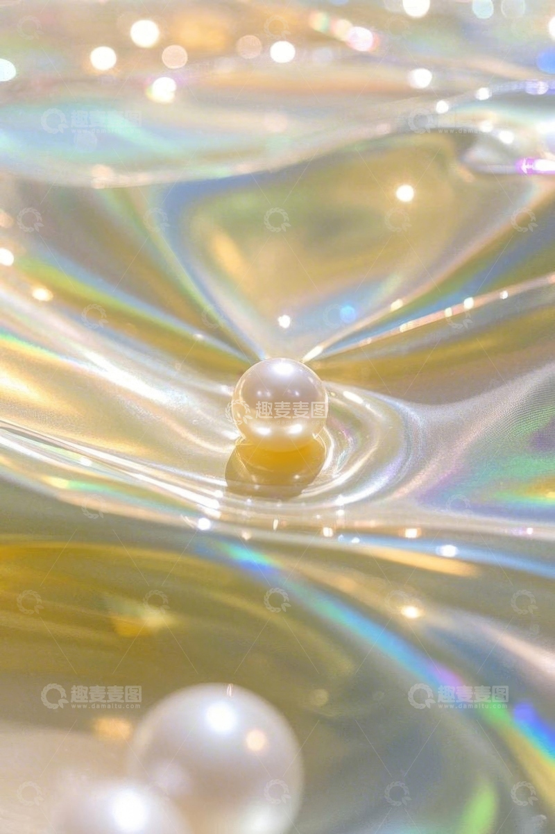 高清大图下载【趣麦麦图】珍珠置于彩色反光表面特写