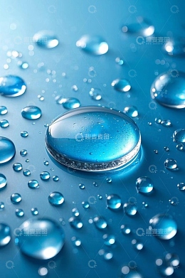 蓝色背景上的晶莹水滴
