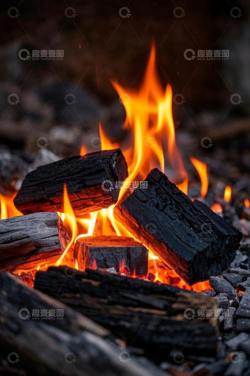 高清大图下载【趣麦麦图】燃烧的木柴火焰特写