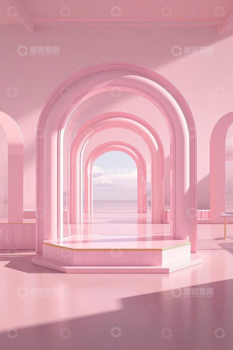 高清大图下载【趣麦麦图】粉色拱形空间室内场景