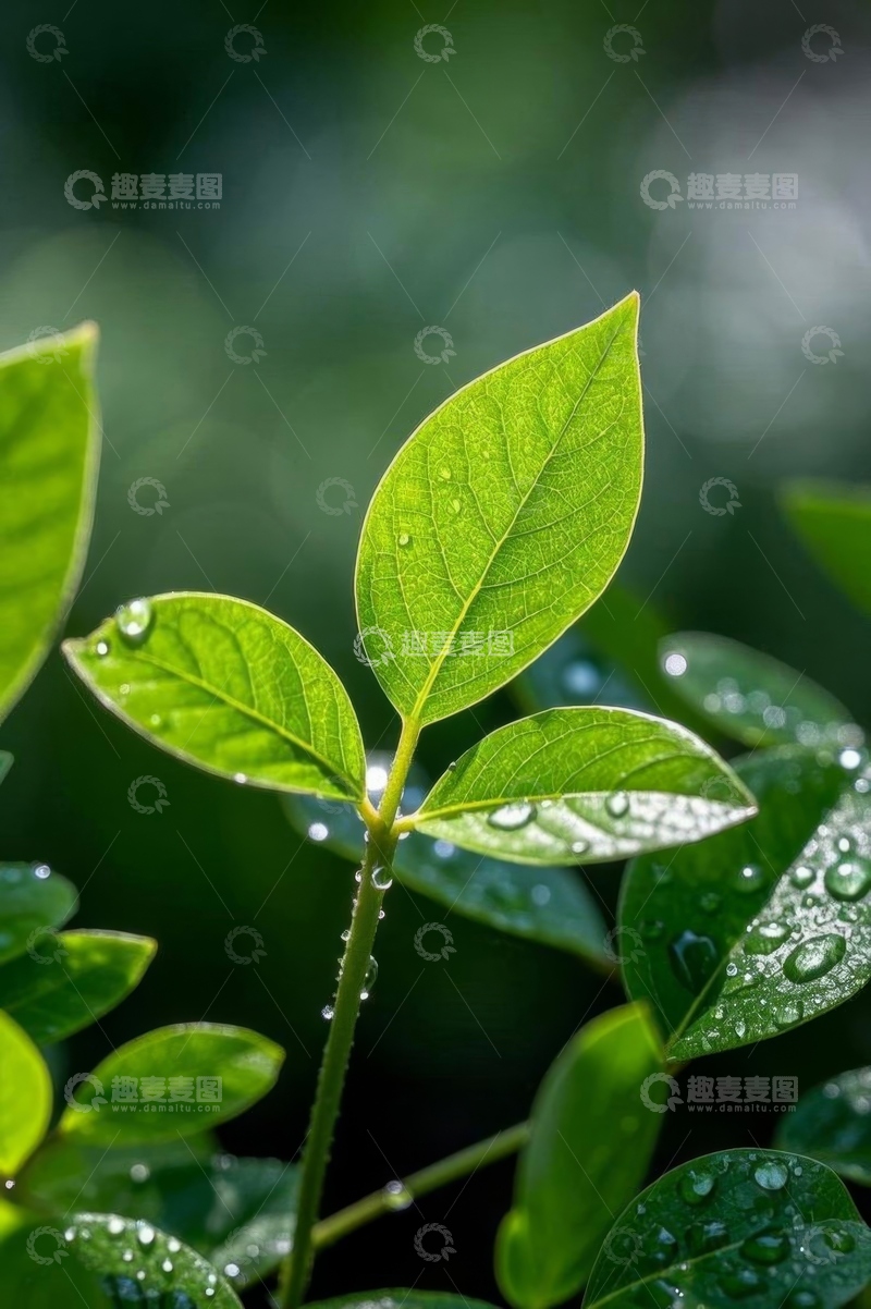 高清大图下载【趣麦麦图】带水珠的绿色植物叶片