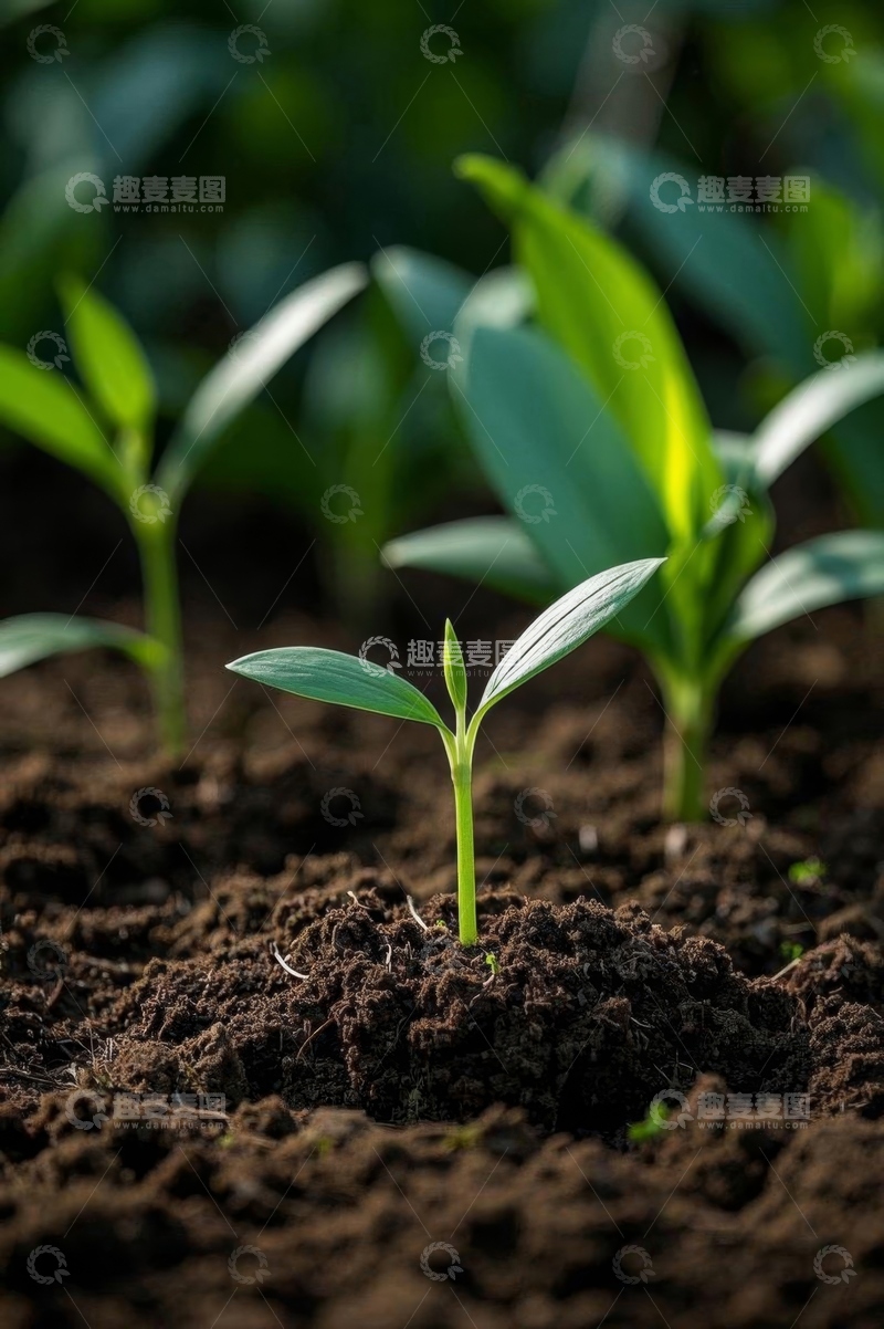高清大图下载【趣麦麦图】土壤中生长的嫩绿植物幼苗