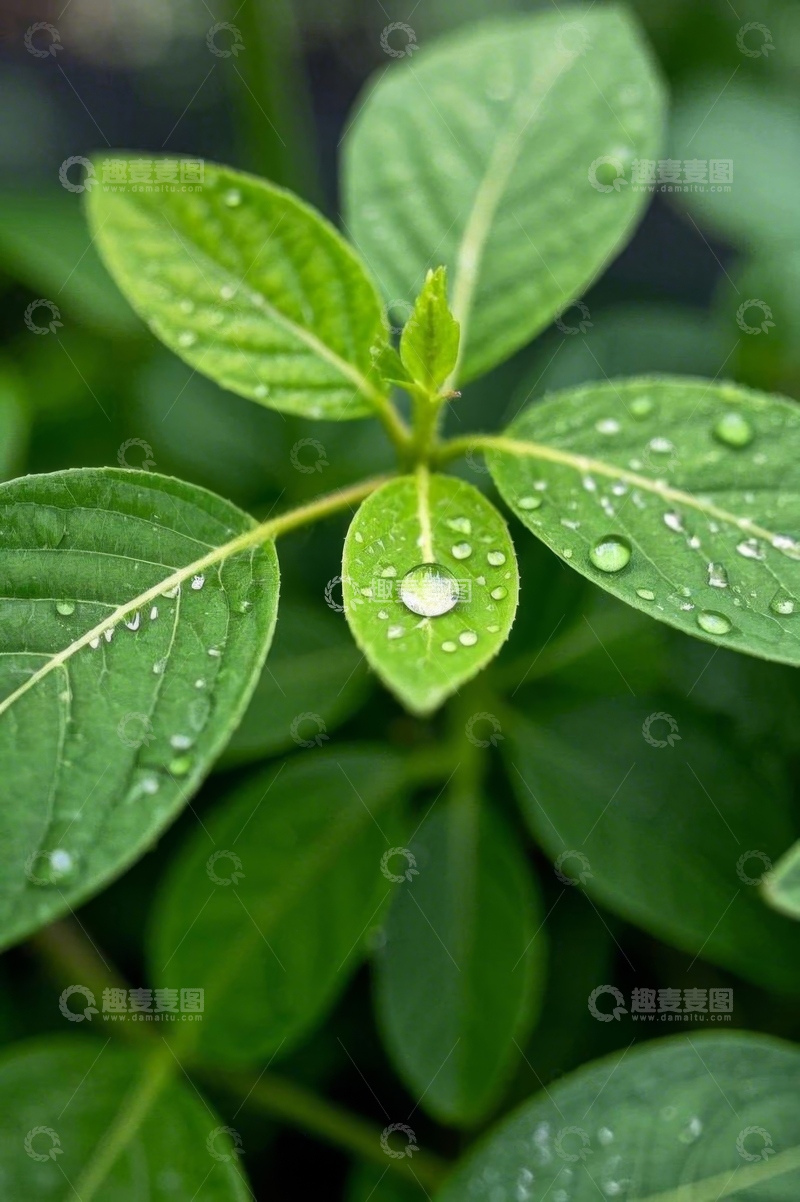 高清大图下载【趣麦麦图】绿叶上的晶莹水珠特写