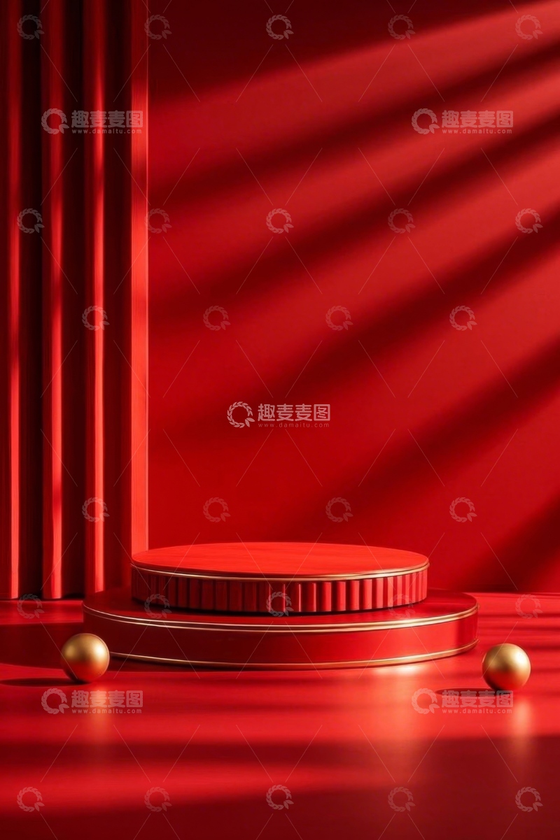 高清大图下载【趣麦麦图】红色立体舞台展示台背景