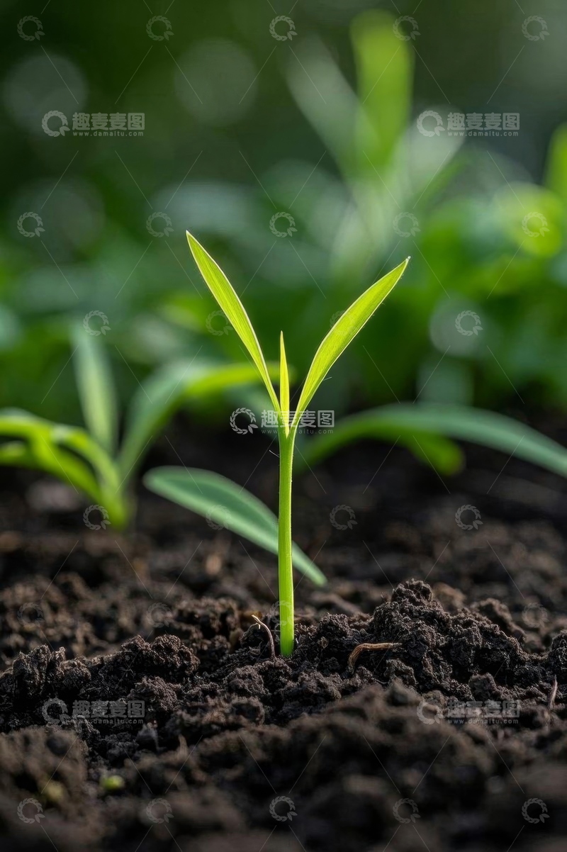 高清大图下载【趣麦麦图】破土而出的嫩绿植物幼苗
