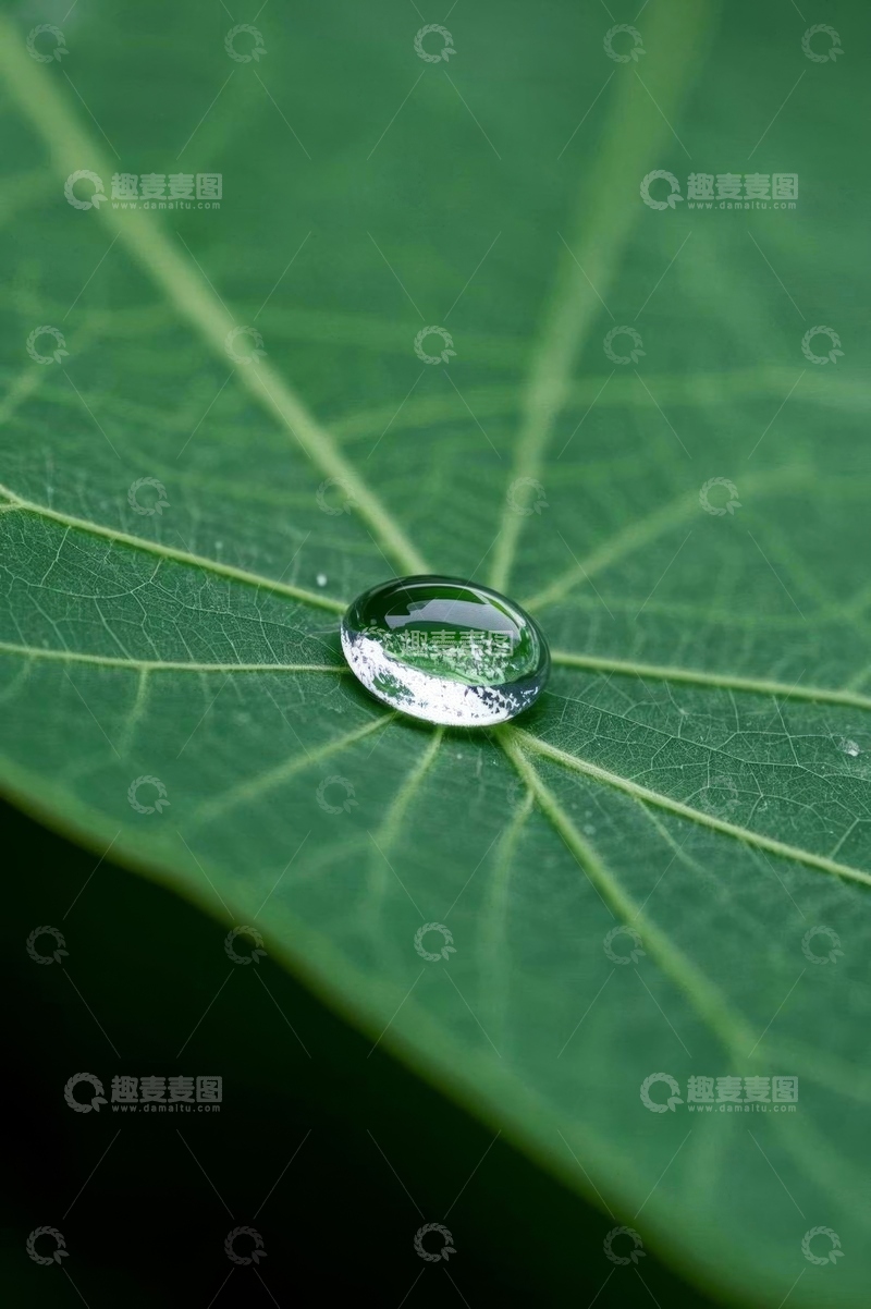高清大图下载【趣麦麦图】绿叶上的晶莹水滴特写