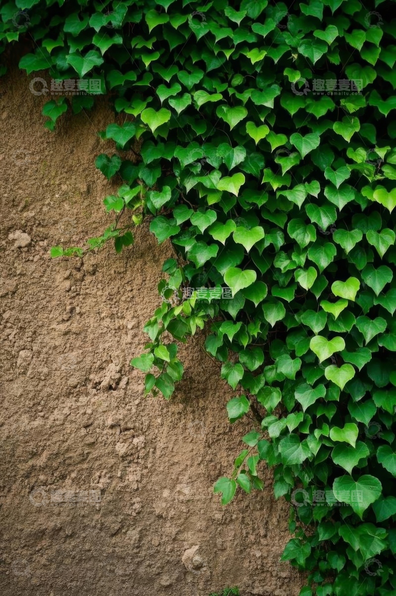 高清大图下载【趣麦麦图】墙面生长的绿色藤蔓植物