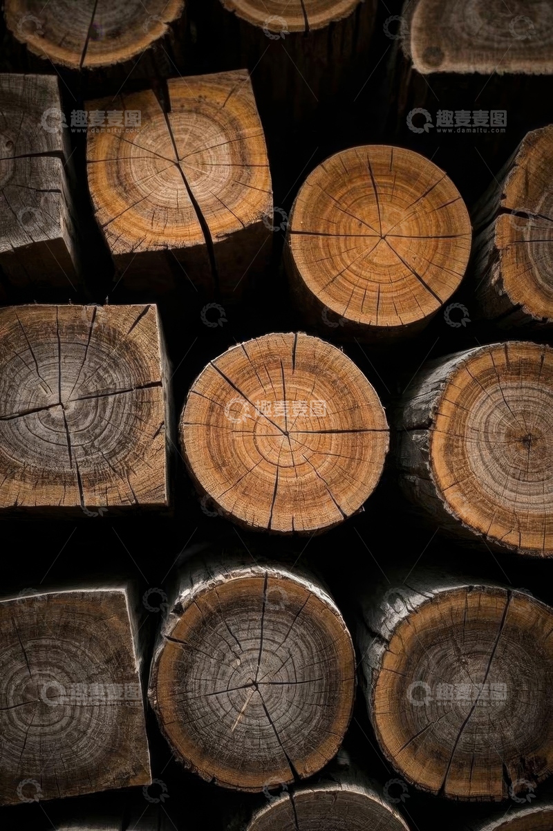 高清大图下载【趣麦麦图】堆叠的原木木材特写