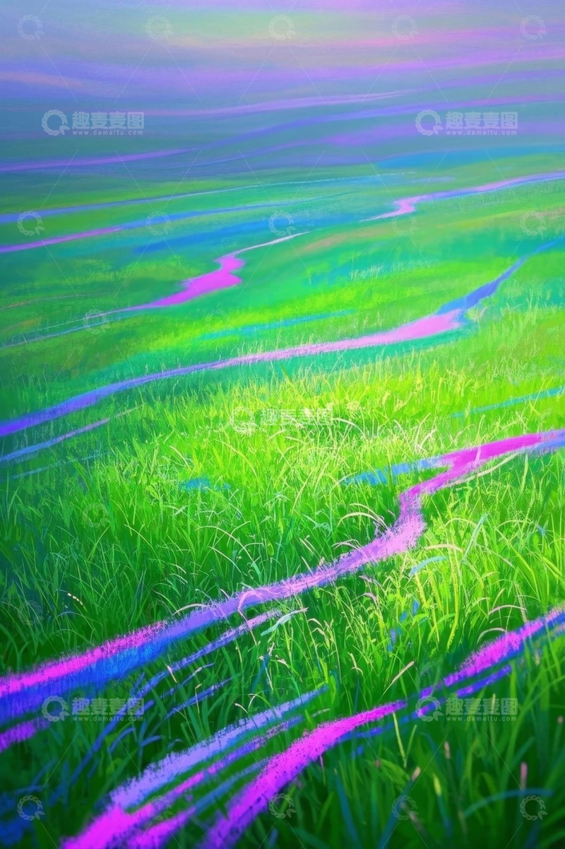 高清大图下载【趣麦麦图】彩色光影下的绿色草地