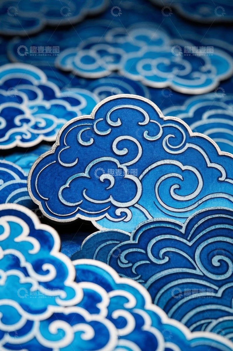 高清大图下载【趣麦麦图】蓝色中式云纹图案素材