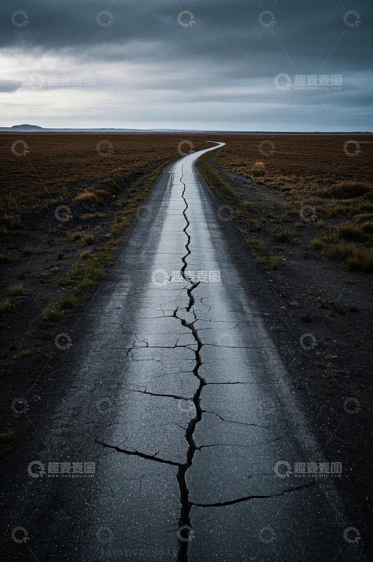 旷野中蜿蜒的开裂道路