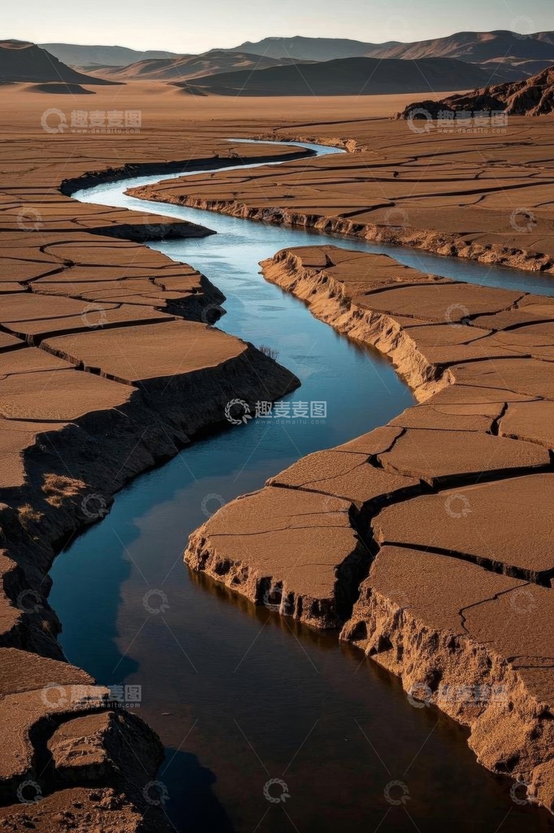 高清大图下载【趣麦麦图】干旱沙漠中蜿蜒的河流