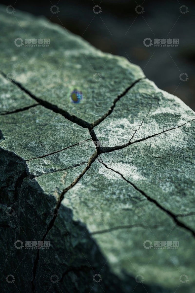 高清大图下载【趣麦麦图】带裂纹的绿色岩石特写