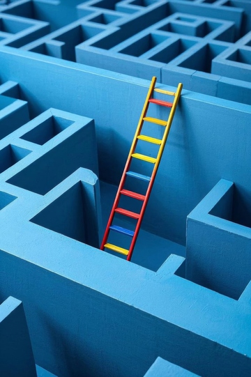 蓝色迷宫中的彩色梯子