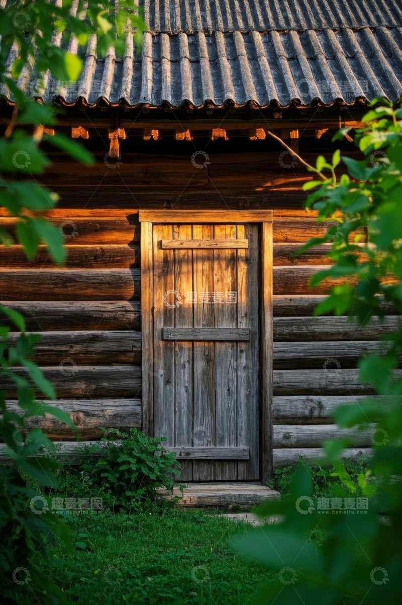 高清大图下载【趣麦麦图】乡村木屋木门特写