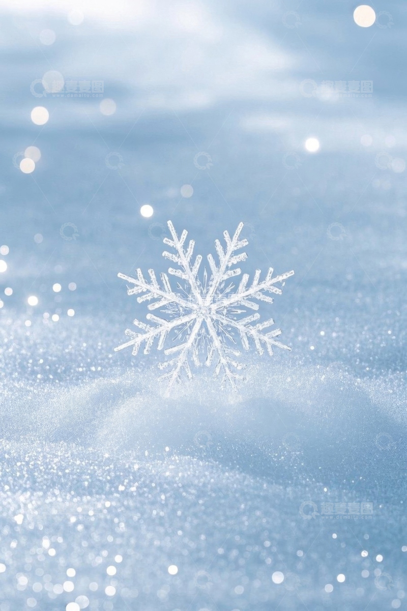 高清大图下载【趣麦麦图】蓝色背景下的雪花特写