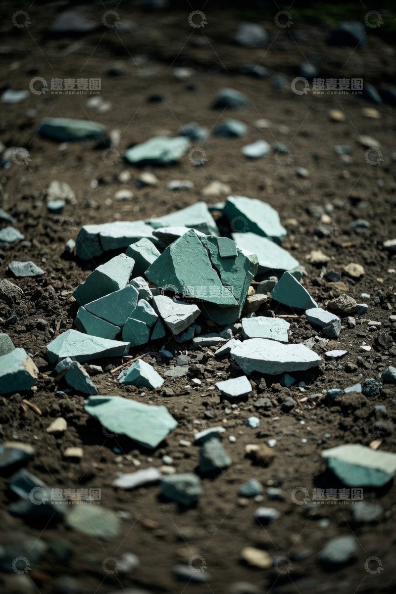 高清大图下载【趣麦麦图】地面上的绿色碎石块