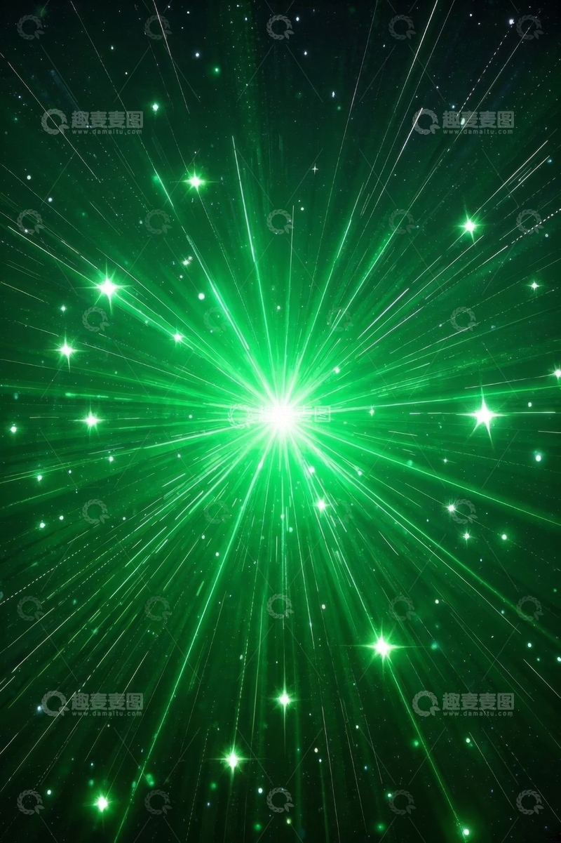 高清大图下载【趣麦麦图】绿色光芒四射星空背景