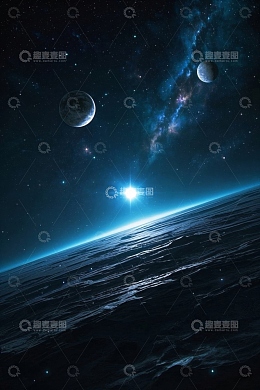 宇宙星空下的行星与地球景象