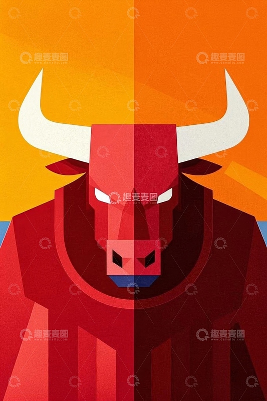 红色公牛几何风格插图