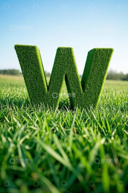 草地上的绿色字母W