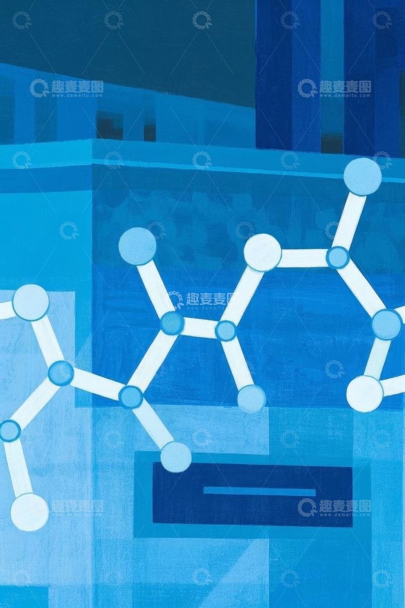 高清大图下载【趣麦麦图】蓝色背景下的分子结构示意图