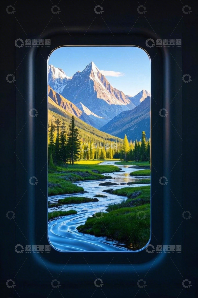 高清大图下载【趣麦麦图】透过车窗看山川森林溪流