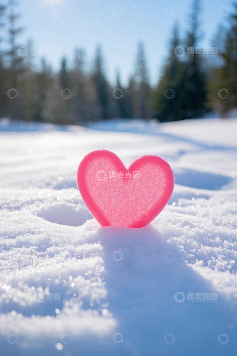 高清大图下载【趣麦麦图】-雪地中粉色爱心特写