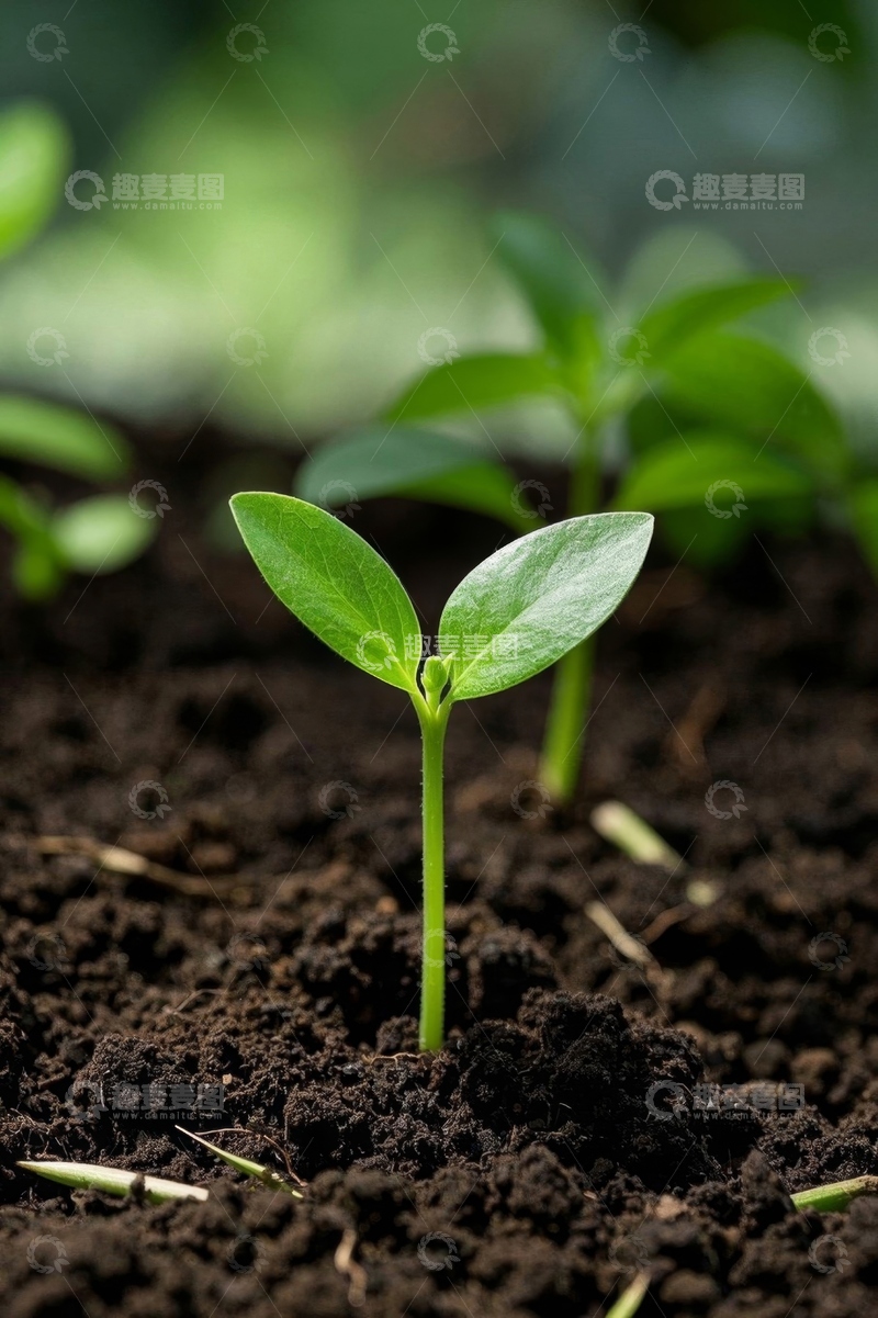高清大图下载【趣麦麦图】土壤中生长的嫩绿幼苗