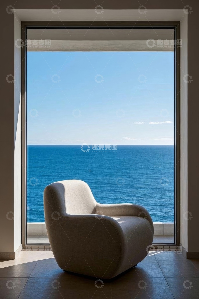 高清大图下载【趣麦麦图】室内海景窗前的休闲座椅