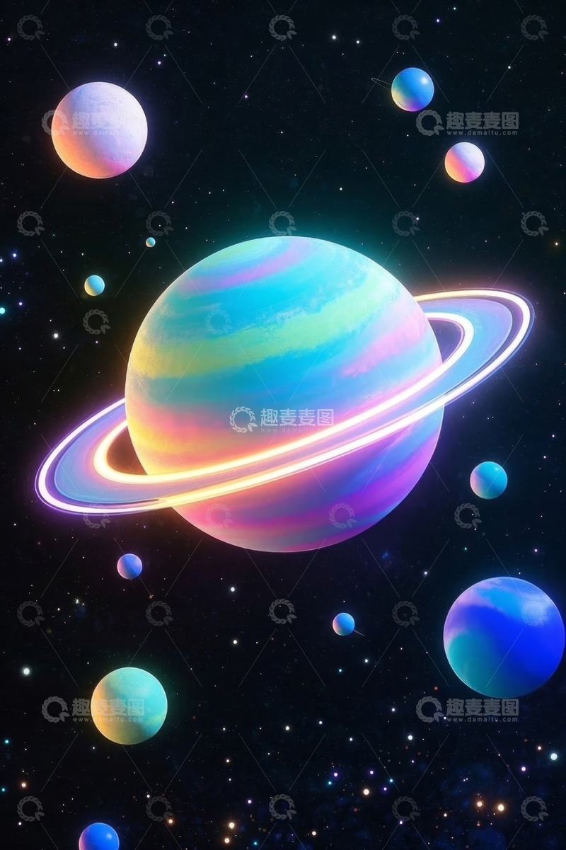 高清大图下载【趣麦麦图】梦幻宇宙行星星空场景