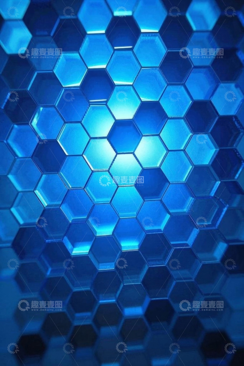 高清大图下载【趣麦麦图】蓝色六边形抽象背景素材