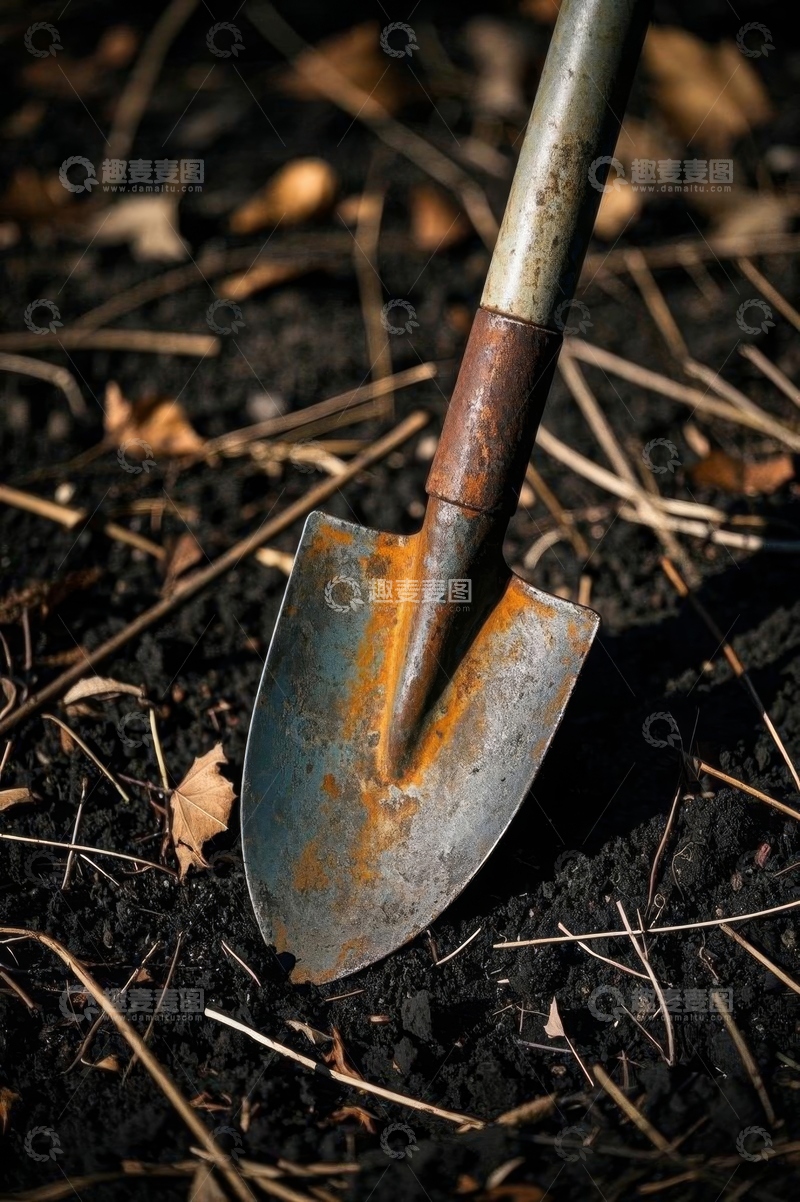 高清大图下载【趣麦麦图】泥土中的生锈铁铲