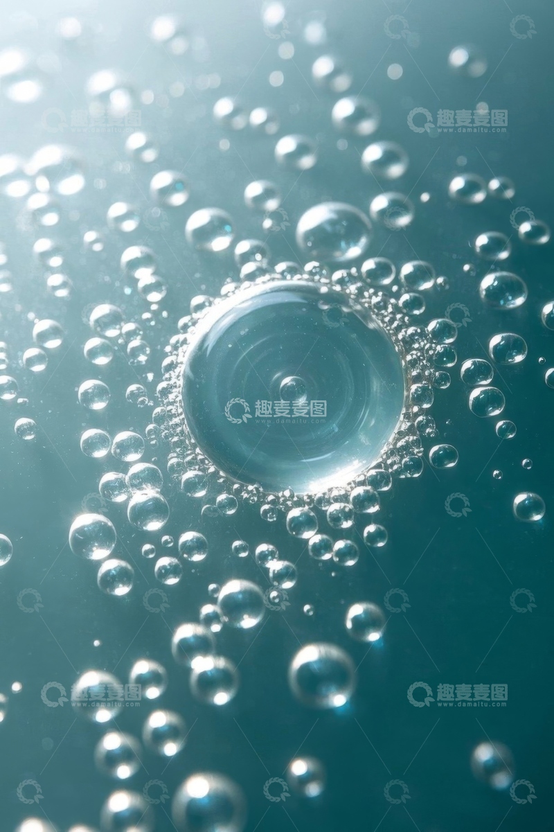 高清大图下载【趣麦麦图】蓝色背景下的水气泡特写