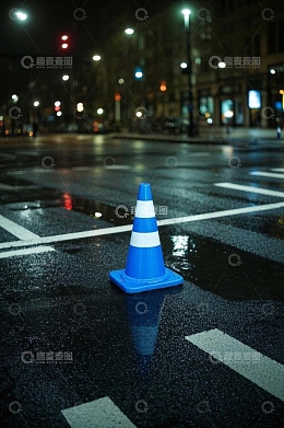 夜晚街道上的交通锥