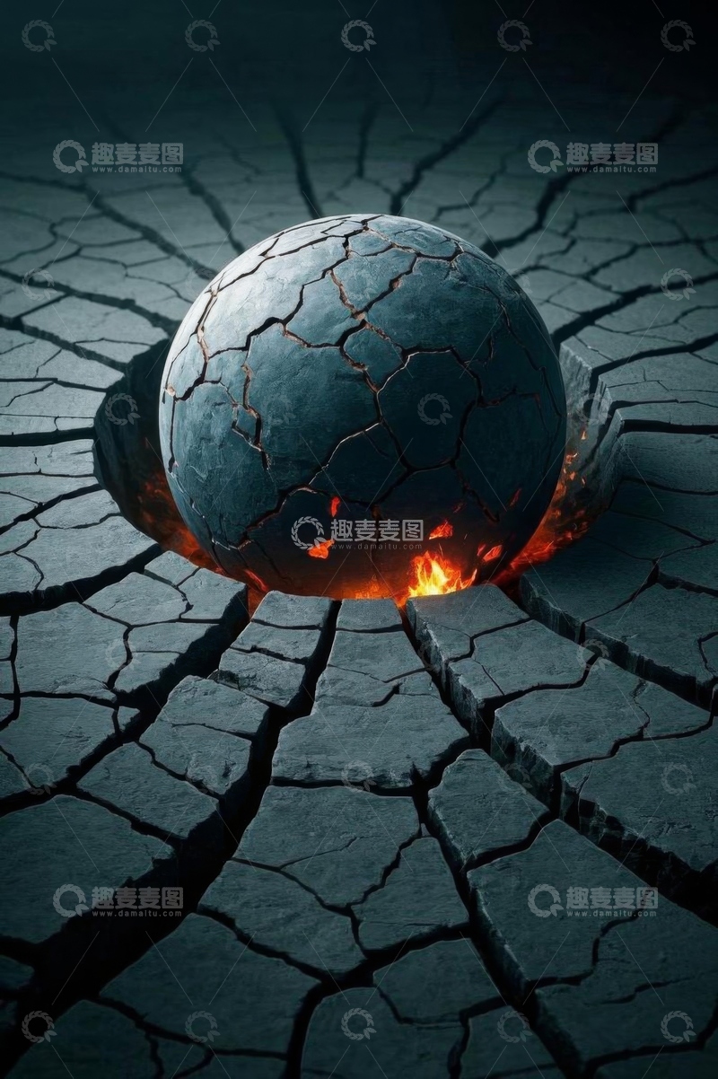 高清大图下载【趣麦麦图】地表破裂球体与熔岩景象