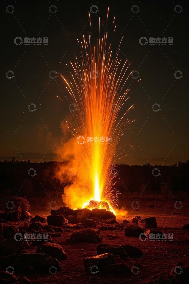 高清大图下载【趣麦麦图】夜晚火山熔岩喷发景象