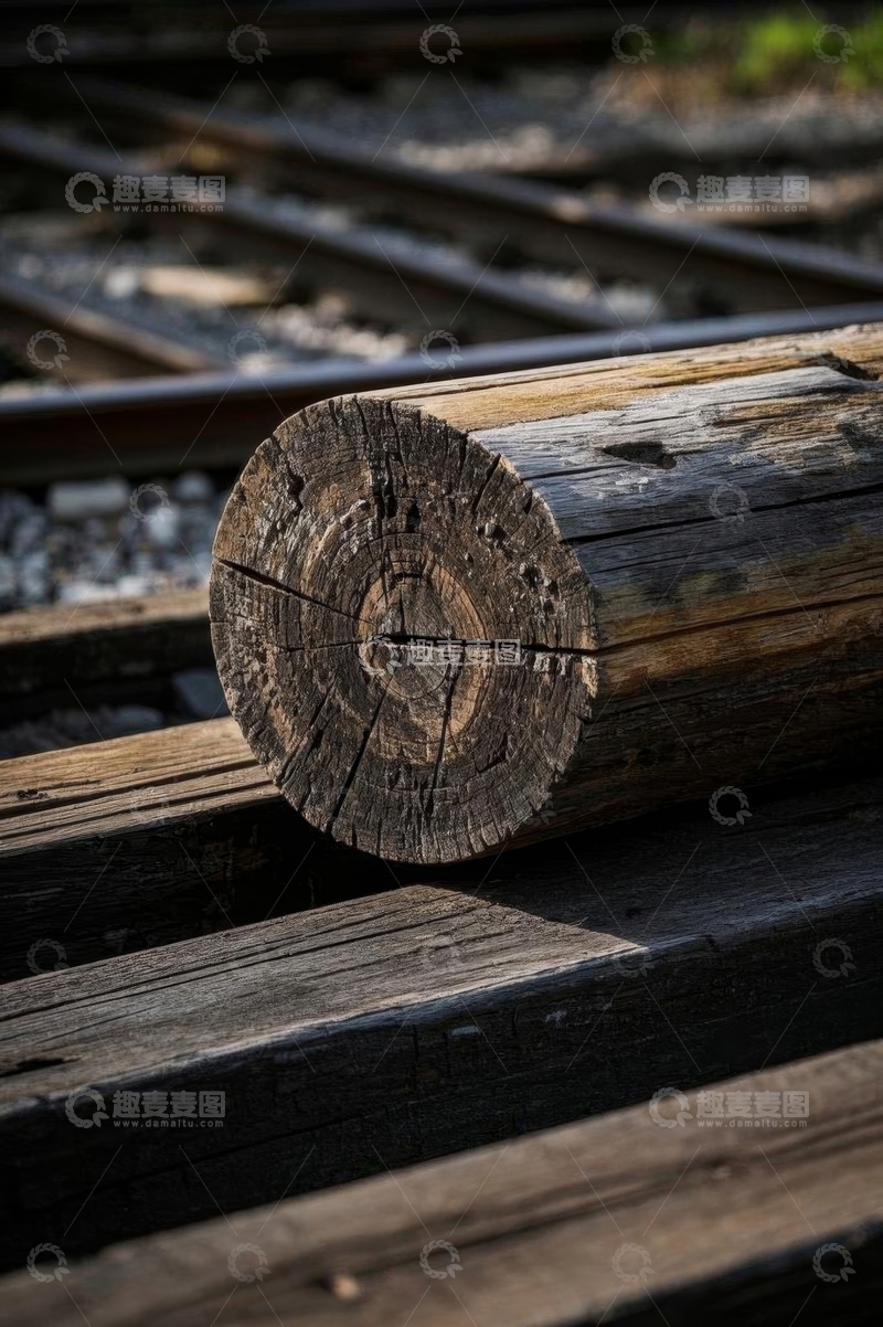 高清大图下载【趣麦麦图】铁路上的木材特写