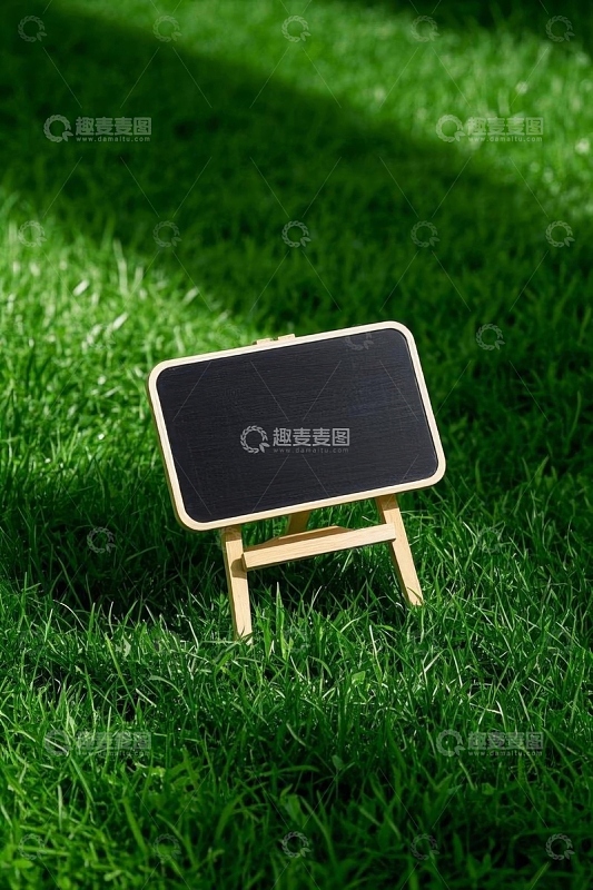 草地上的迷你木质小黑板