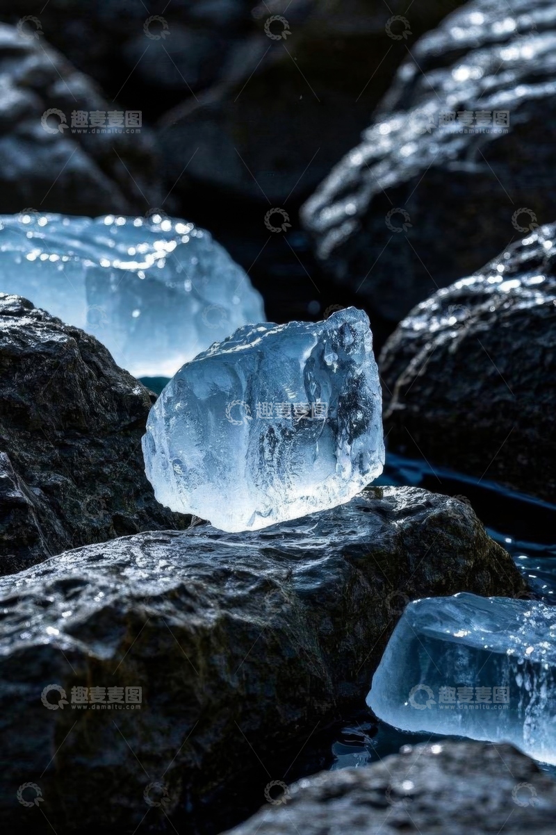 高清大图下载【趣麦麦图】岩石上的冰块特写