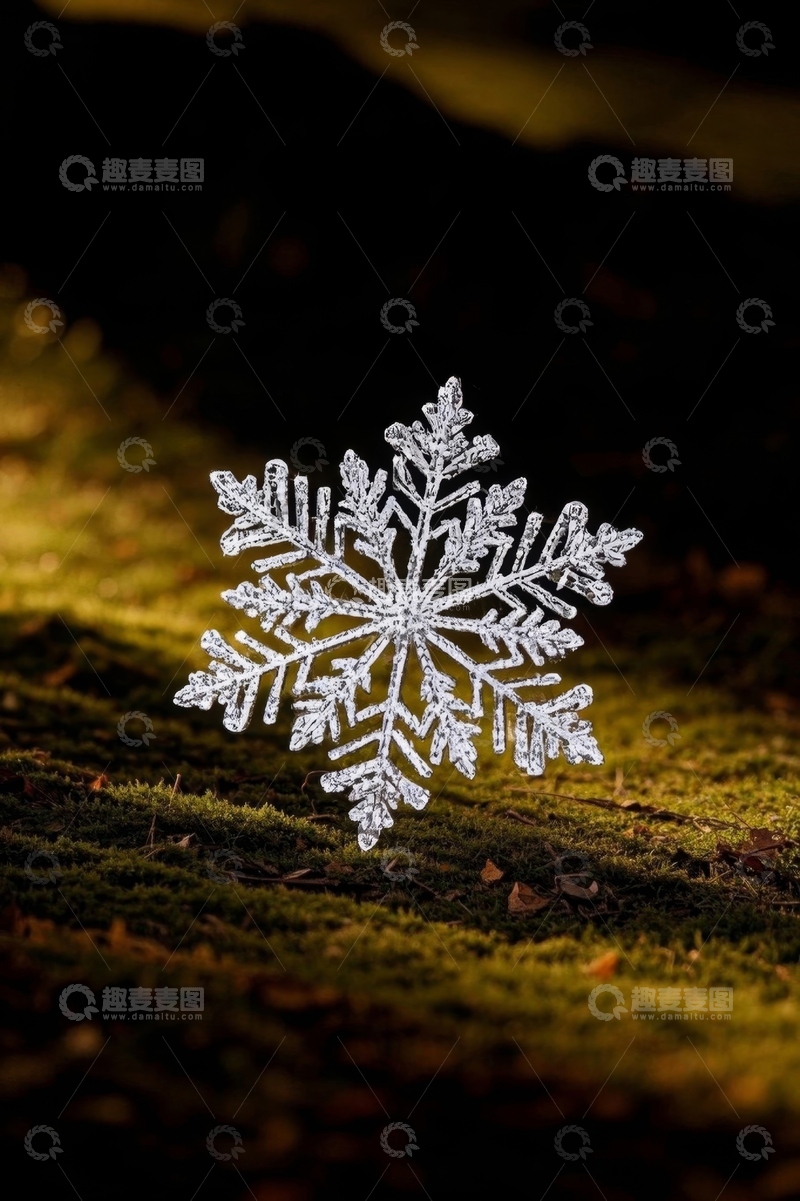 高清大图下载【趣麦麦图】草地上的雪花装饰特写