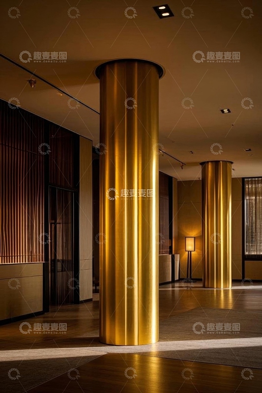 现代室内金色圆柱装饰场景