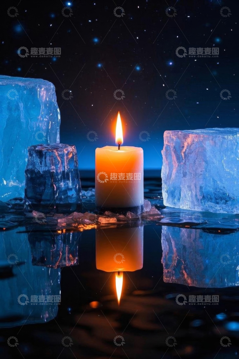 高清大图下载【趣麦麦图】燃烧蜡烛与冰块的对比画面