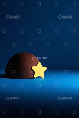 蓝色背景下圆球与星星摆件