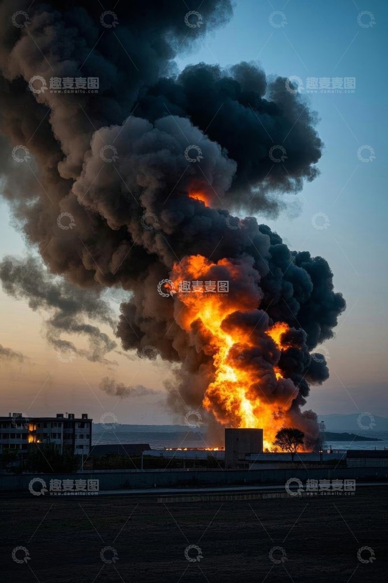 高清大图下载【趣麦麦图】户外大火浓烟滚滚场景