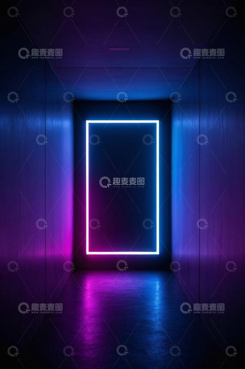 高清大图下载【趣麦麦图】走廊尽头发光霓虹门框场景