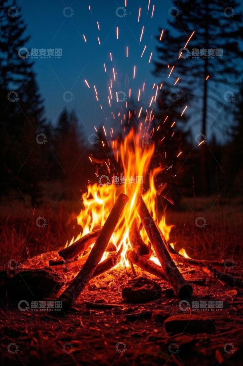 高清大图下载【趣麦麦图】户外燃烧的篝火