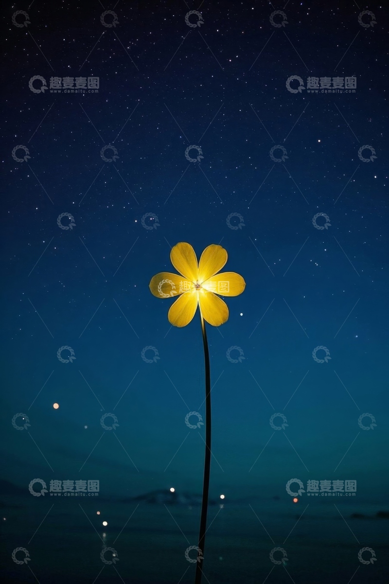 高清大图下载【趣麦麦图】夜空下的黄色单朵小花