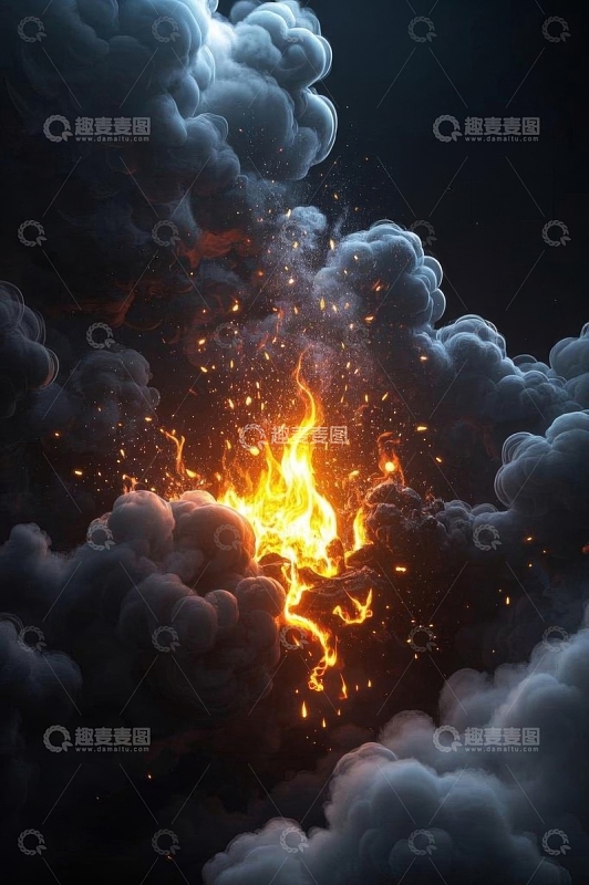 火焰燃烧烟雾升腾画面